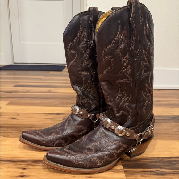Corral Vintage Dark Brown Leather Snip Toe Cowboy Boots size 9